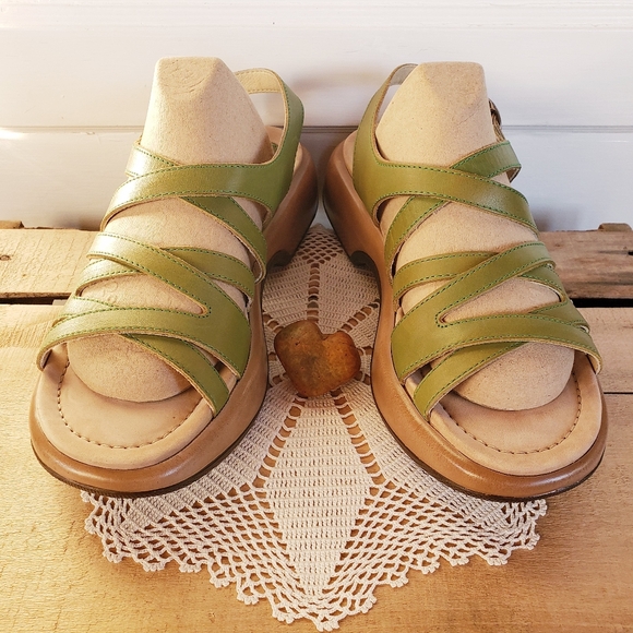 Cactus Green Lolita Dansko Strappy Sandal Clogs Platform Wedge Retro 40 9.5 10 - Picture 9 of 10